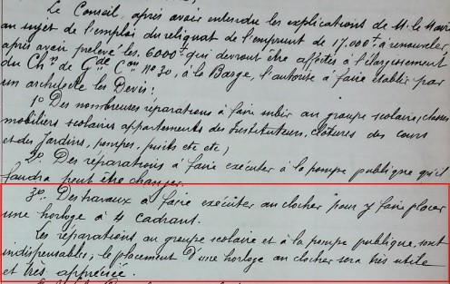 1904 decision clocher avec horloge 4 cadrans